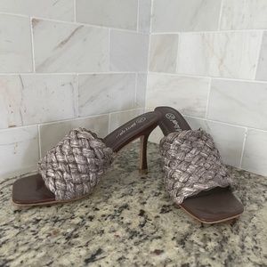Brown square toe stilletos